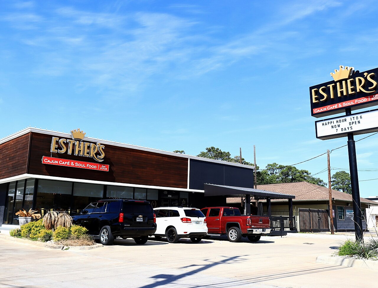 Storefront of Esther’s Cajun Café & Soul Food in Houston, Texas