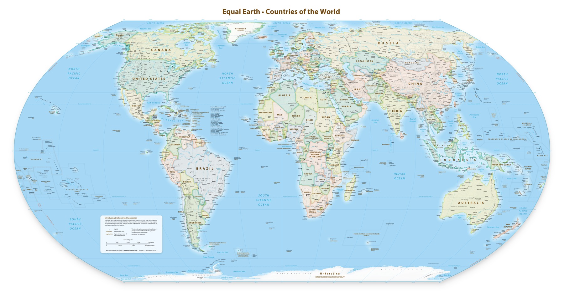 Equal Earth world map showing Africa and other continents at their true relative areas.
