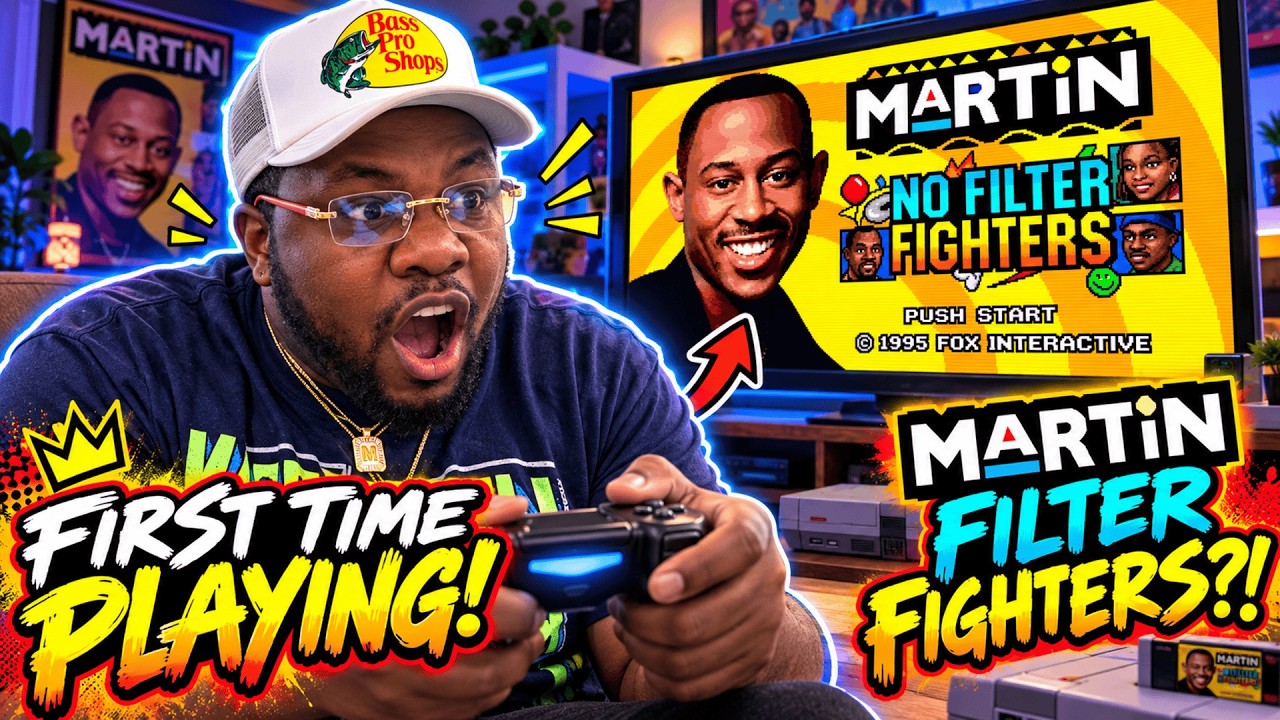 YouTube thumbnail showing iSMACKZi RELOADED holding a controller beside Martin No Filter Fighters title artwork.