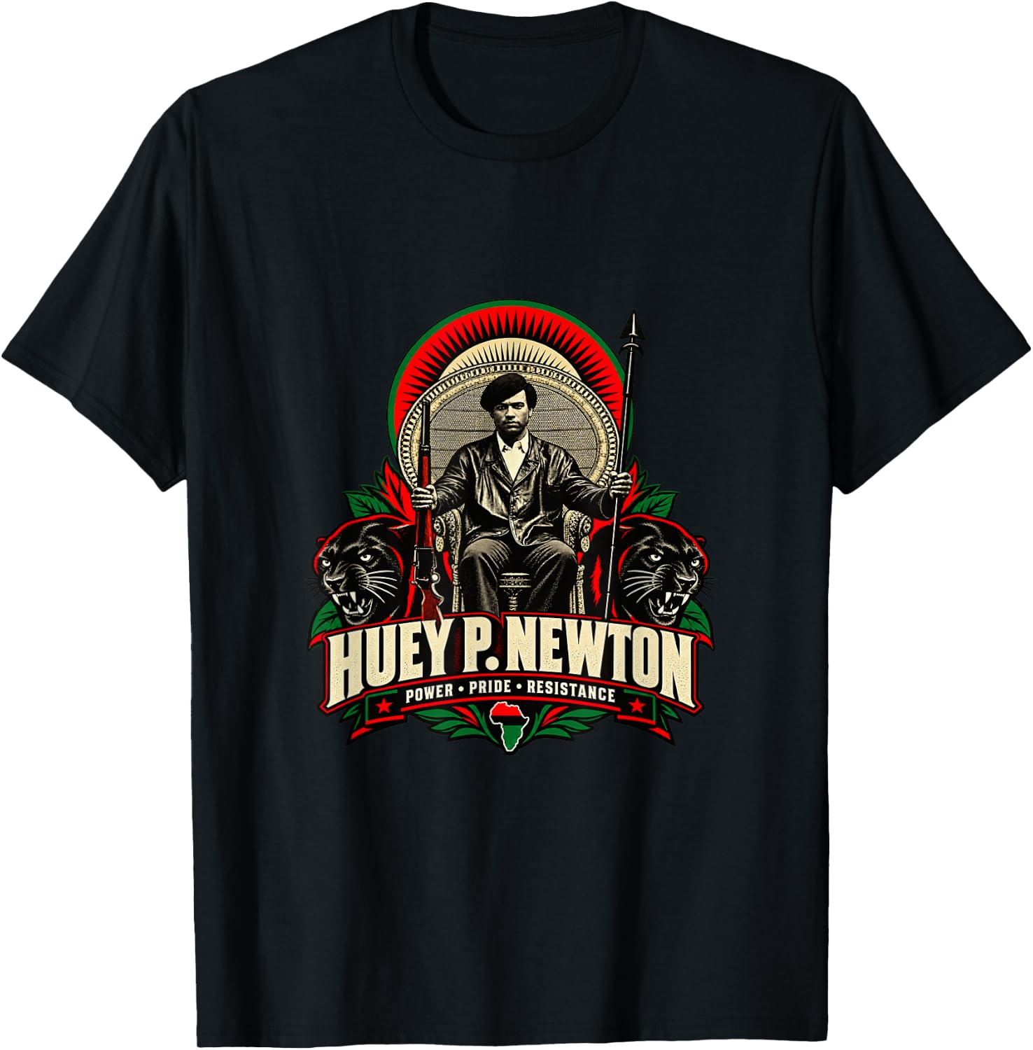 Huey P. Newton — Red & Green Panthers T-Shirt