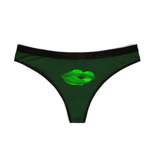 Forest Green Kiss Women's Thong with Lip Print